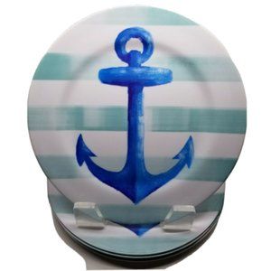 Set of 4 Nautical Anchor Sailing Beach Summer Melamine Dinner Plates 10.5"